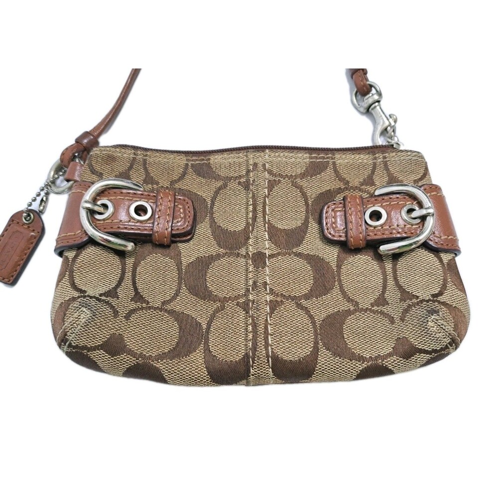 Coach Brown Signature Mini C Soho Jacquard Canvas Buckle Clutch Wristlet Wallet - Picture 4 of 8